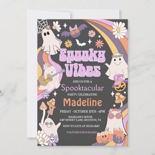 Spooky Vibes Hippie Halloween Party Invitation (Front)