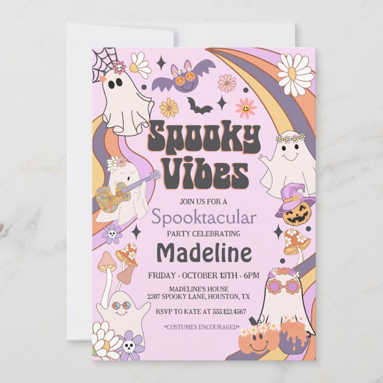 Spooky Vibes Hippie Halloween Party Invitation