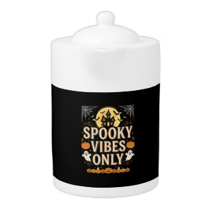 Spooky Vibes Only Halloween Ghost Castle Design_1 Teapot