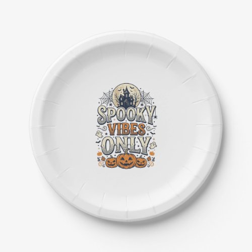 Spooky Vibes Only Halloween Ghost Pumpkin Design_1 Paper Plates