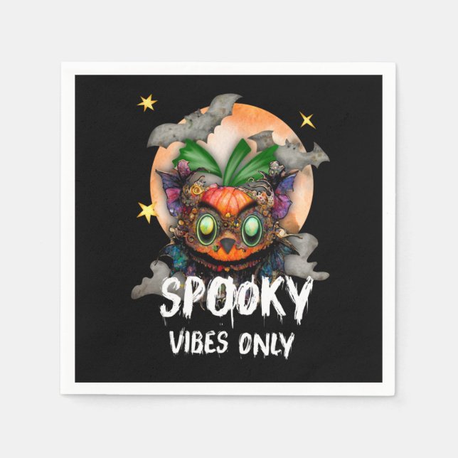 Spooky Vibes Only, Halloween Orange Pumpkin Napkins (Front)
