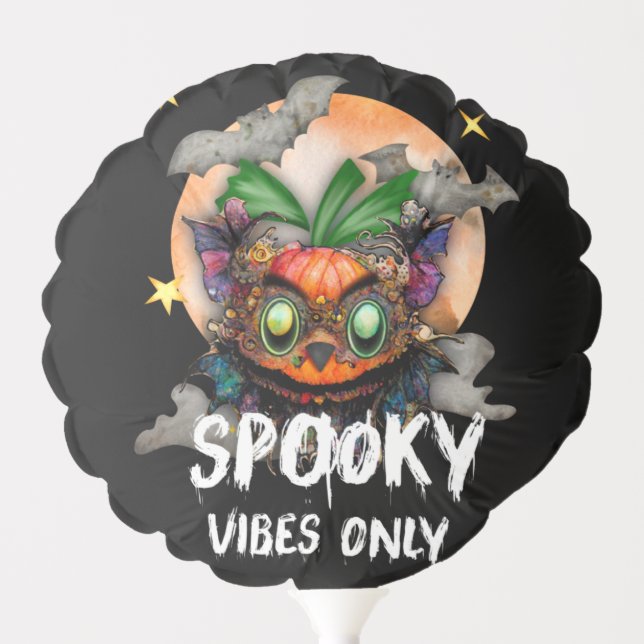 Spooky Vibes Only, Pumpkin Bats Halloween Balloon (Front)