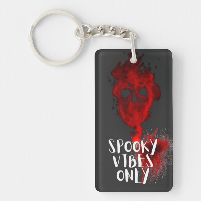 Spooky Vibes Only Red Smoke Skull Halloween  Keychain (Front)