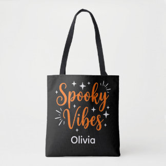 Spooky Vibes Personalized Cute Halloween Trick or Tote Bag