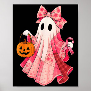 Spooky Vibes Pink Ghost Preppy Halloween Women Gir Poster
