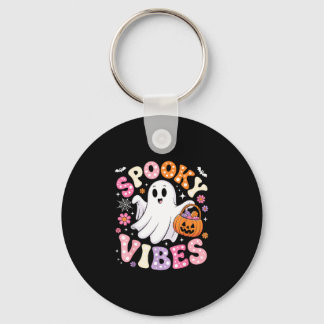 Spooky vibes pink ghost retro halloween groovy  keychain