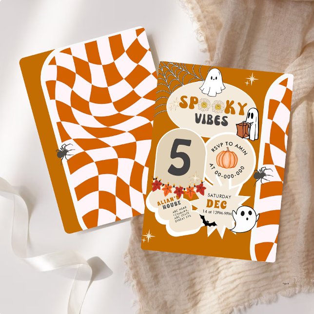 Spooky Vibes Retro Checkered Halloween Birthday Invitation (Creator Uploaded)