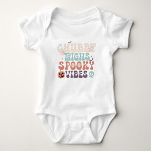 Spooky Vibes Retro Halloween Chubby Thighs Fall  Baby Bodysuit