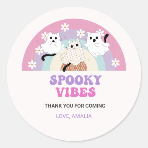 Spooky Vibes Retro Halloween Ghost Birthday Classic Round Sticker