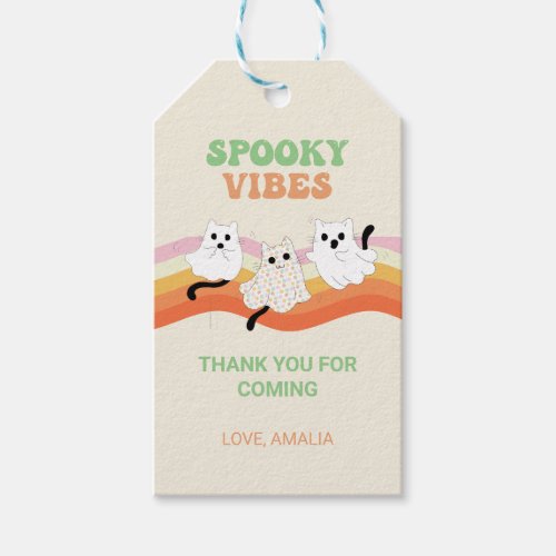 Spooky Vibes Retro Halloween Ghost Birthday Gift Tags