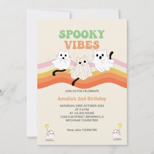 Spooky Vibes Retro Halloween Ghost Birthday Invitation