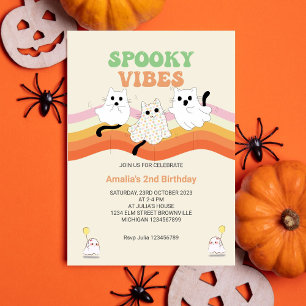 Spooky Vibes Retro Halloween Ghost Birthday Invitation