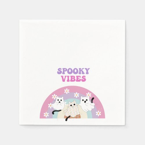 Spooky Vibes Retro Halloween Ghost Birthday Napkins