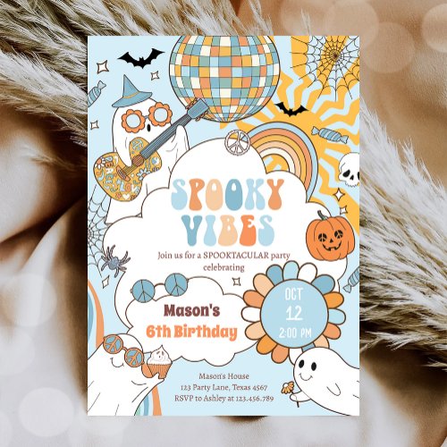 Spooky Vibes Retro Halloween Party Boy  Birthday Invitation