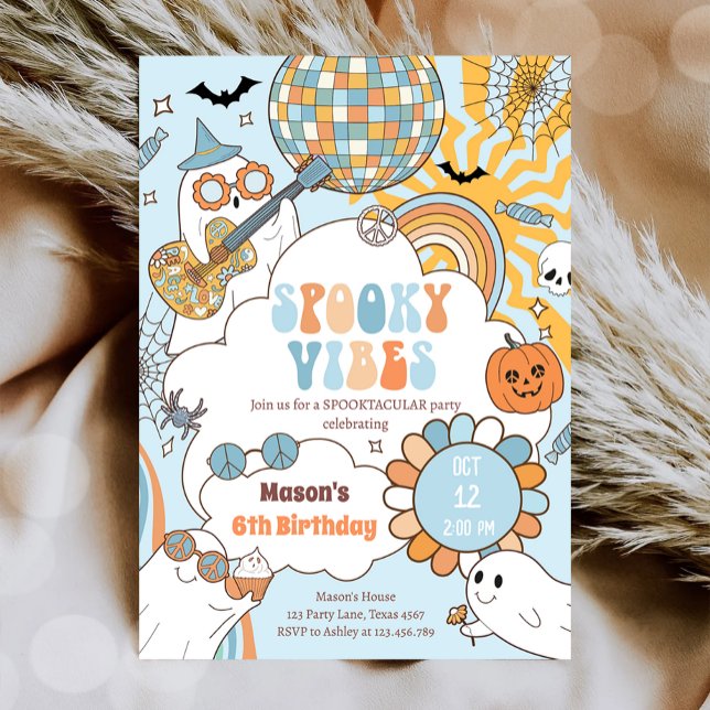 Spooky Vibes Retro Halloween Party Boy  Birthday Invitation (Creator Uploaded)