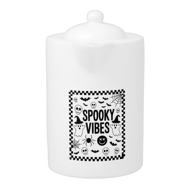 Spooky Vibes Retro Halloween Teapot (Front)