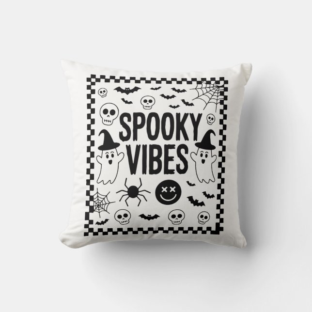 Spooky Vibes Retro Halloween Throw Pillow (Front)