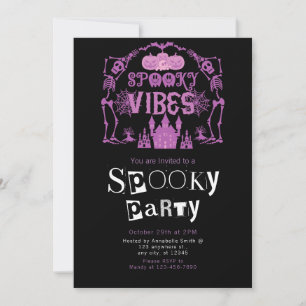 Spooky Vibes Skeleton Bats Haunted Halloween Party Invitation