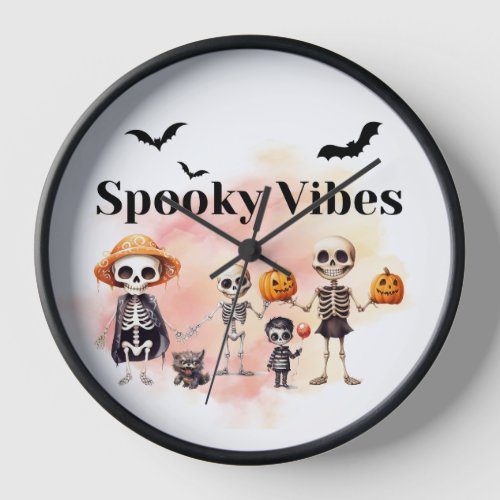 Spooky Vibes Skeleton Family Halloween  Clock