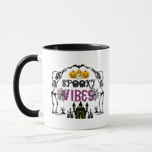 Spooky Vibes Skeletons Skulls Spiderwebs Halloween Mug