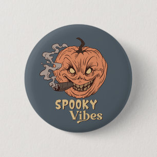 Spooky Vibes Smoking Jack O Lantern Halloween Button