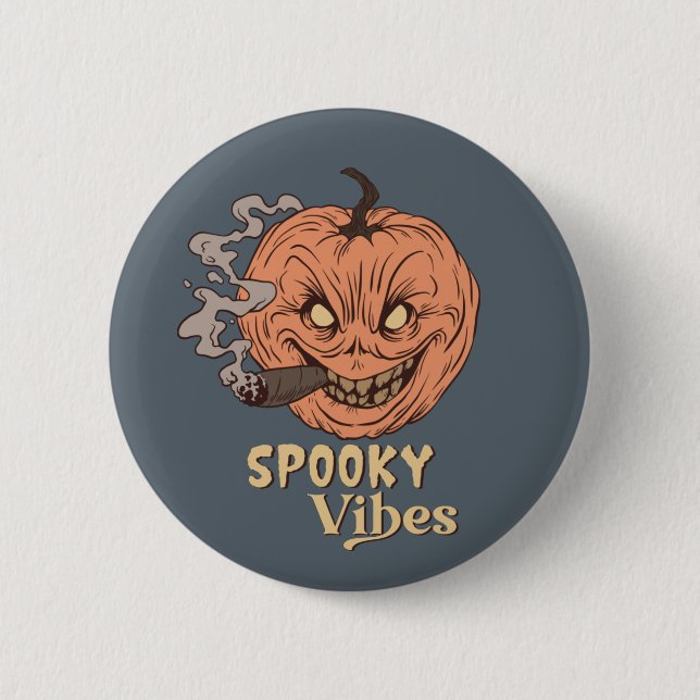 Spooky Vibes Smoking Jack O Lantern Halloween Button (Front)