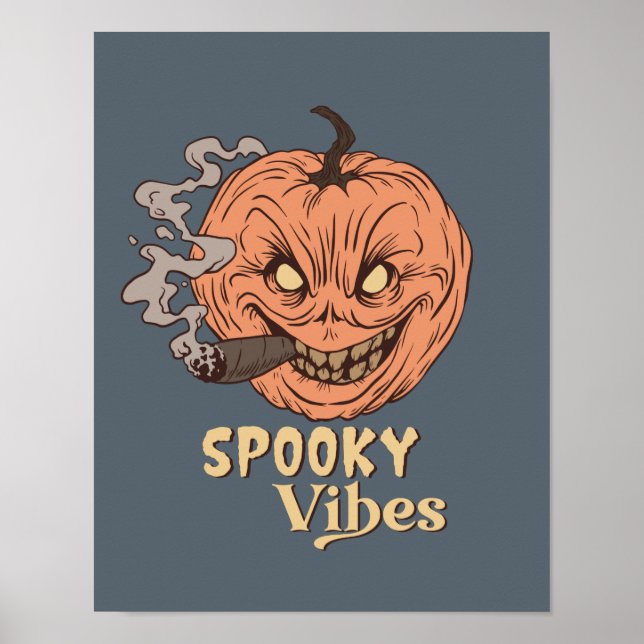 Spooky Vibes Smoking Jack O Lantern Halloween Poster (Front)