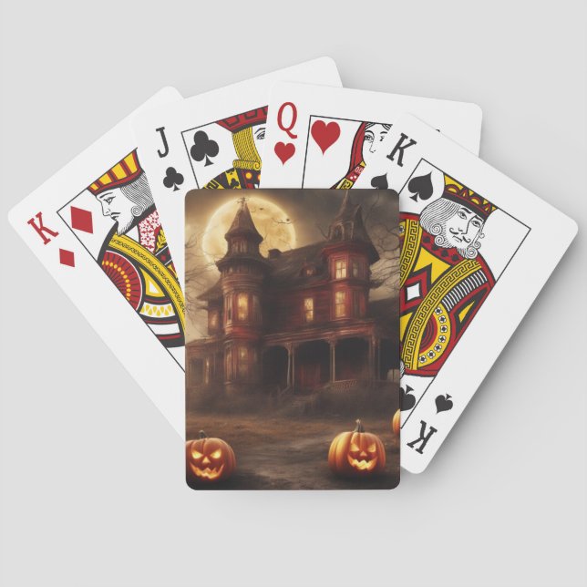 Spooky Victorian Mansion Halloween Design Poker Cards (Back)