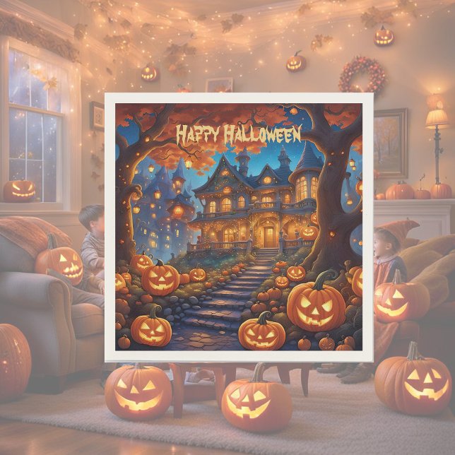 Spooky villa in the forest, pumpkins, Halloween Napkins (Creator Uploaded)