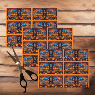 Spooky villa in the forest, pumpkins, Halloween Tissue Paper