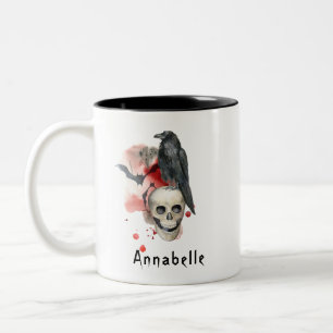 Spooky Vintage Goth Skull and Raven Custom Two-Tone Coffee Mug