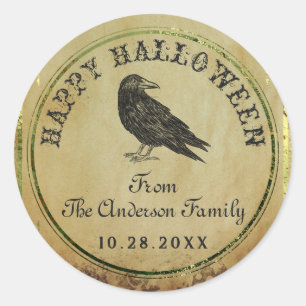 Spooky Vintage Gothic Happy Halloween Classic Round Sticker