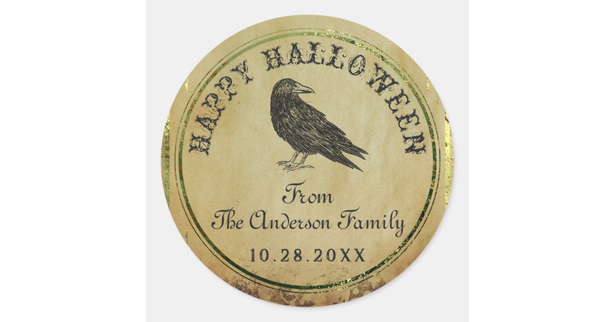 Spooky Vintage Gothic Happy Halloween Classic Round Sticker | Zazzle