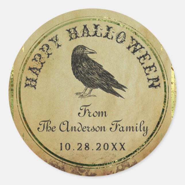 Spooky Vintage Gothic Happy Halloween Classic Round Sticker (Front)