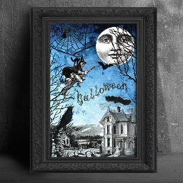 Spooky Vintage Haunted House &amp; Witch on Broomstick Tissue Paper