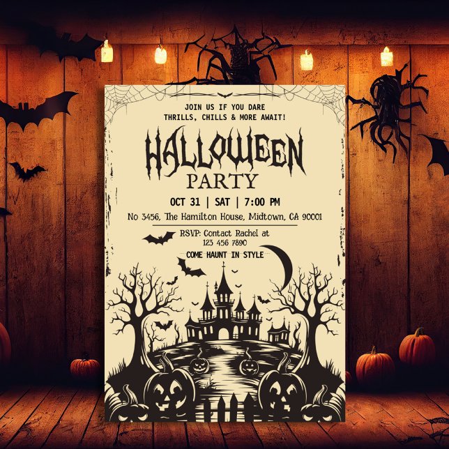 Spooky vintage moonlit haunted darknight Halloween Invitation (Creator Uploaded)