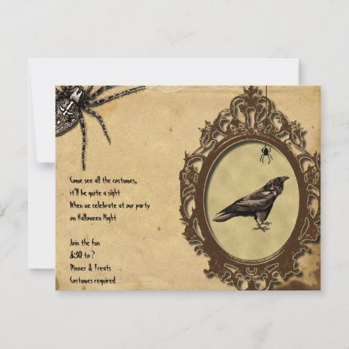 Spooky Vintage Raven Spider Halloween Invitation