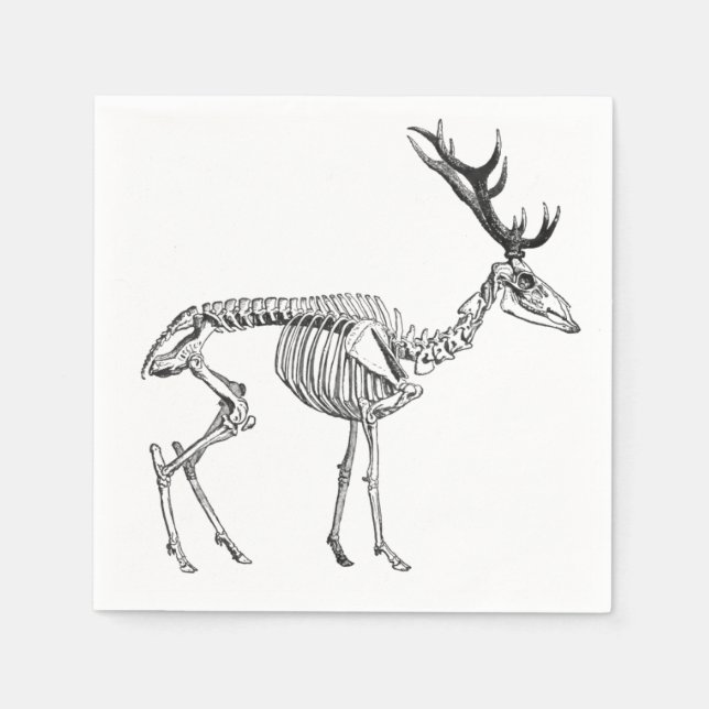 Spooky vintage skeleton reindeer drawing napkins (Front)