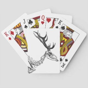 Spooky vintage skeleton reindeer drawing poker cards