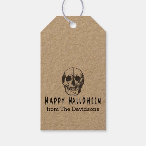 Spooky Vintage Skull Happy Halloween  Gift Tags