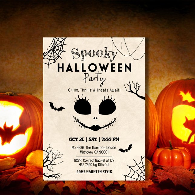 Spooky vintage spider webs skull face Halloween Invitation (Creator Uploaded)