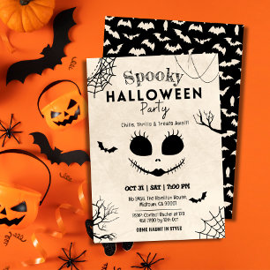 Spooky vintage spider webs skull face Halloween Invitation