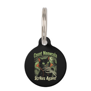 Spooky Vintage Vampire Black Cat Comic Art Pet ID Tag