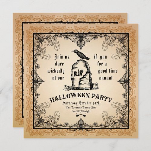 Spooky Vintage Victorian Gothic Black Halloween Invitation