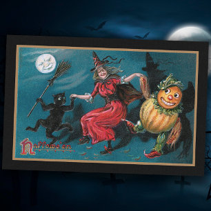 Spooky Vintage Witch Dancing with Black Cat Tissue Paper