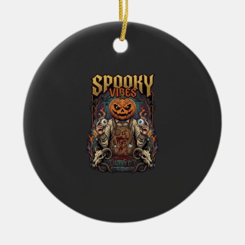 Spooky Vires Halloween Pumpkin Head Holding Eyebal Ceramic Ornament