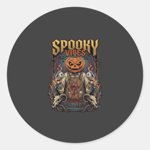 Spooky Vires Halloween Pumpkin Head Holding Eyebal Classic Round Sticker