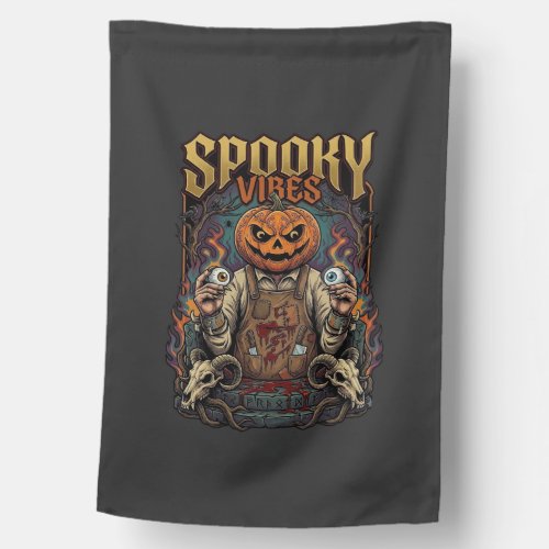 Spooky Vires Halloween Pumpkin Head Holding Eyebal House Flag