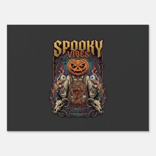 Spooky Vires Halloween Pumpkin Head Holding Eyebal Sign