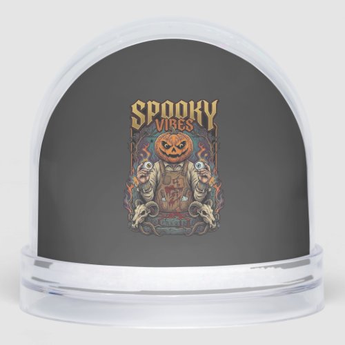 Spooky Vires Halloween Pumpkin Head Holding Eyebal Snow Globe